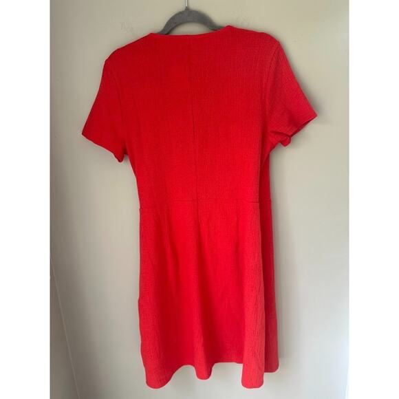 J. Crew Textured Faux Wrap Mini Dress Red Size Medium Tie Classic Office V Neck - Picture 5 of 11